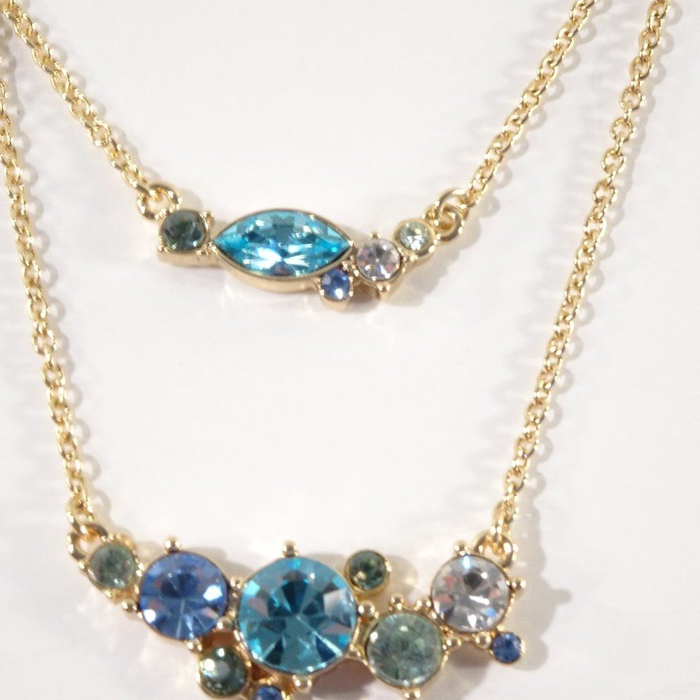 Banana Republic Brilliant OMBRE Blue Gemstone Crystal Tiered necklace NWT 62